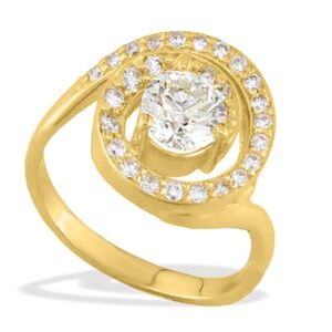 14KY Wave Ring with Pavé Set Diamonds and a 3/4 Carat Center Diamond